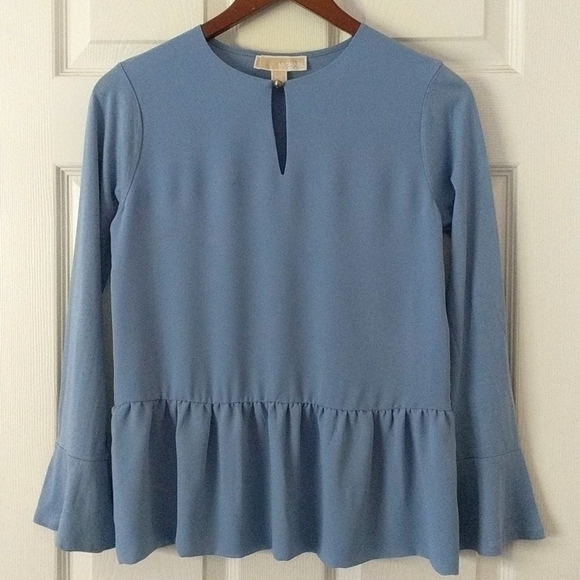MICHAEL Michael Kors Tops - MICHAEL Michael Kors Flowy Keyhole Peplum Blouse Blue Small Petite